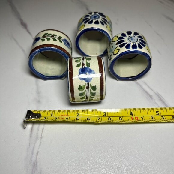 Hand-Painted Mexican Ceramic Floral Napkin Ring Set of 4 - Picture 10 of 11